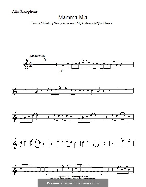 Mamma Mia (ABBA): para Saxofone Alto by Benny Andersson, Björn Ulvaeus, Stig Anderson