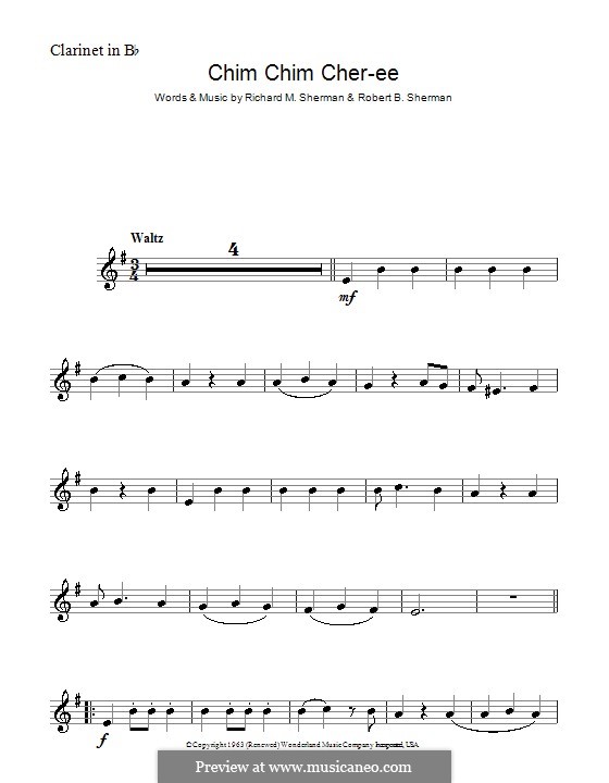 Chim Chim Cher-ee (from Mary Poppins): para clarinete by Richard M. Sherman, Robert B. Sherman