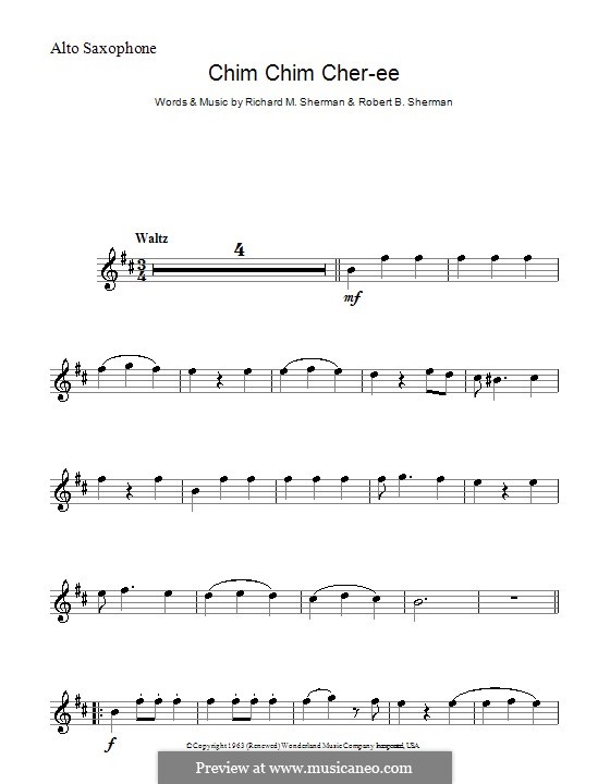 Chim Chim Cher-ee (from Mary Poppins): para Saxofone Alto by Richard M. Sherman, Robert B. Sherman