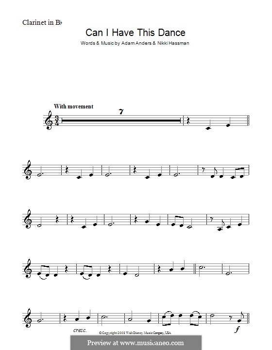 Can I Have This Dance (High School Musical 3): para clarinete by Adam Anders, Nikki Hassman