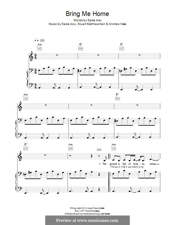 Bring Me Home (Sade): Para vocais e piano (ou Guitarra) by Andrew Hale, Stuart Matthewman