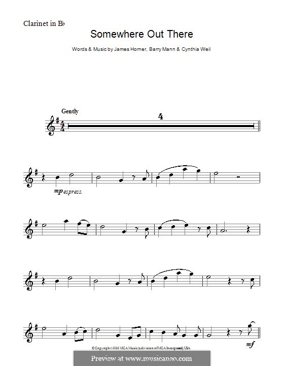 Somewhere Out There (from An American Tail): para clarinete by Barry Mann, Cynthia Weil, James Horner