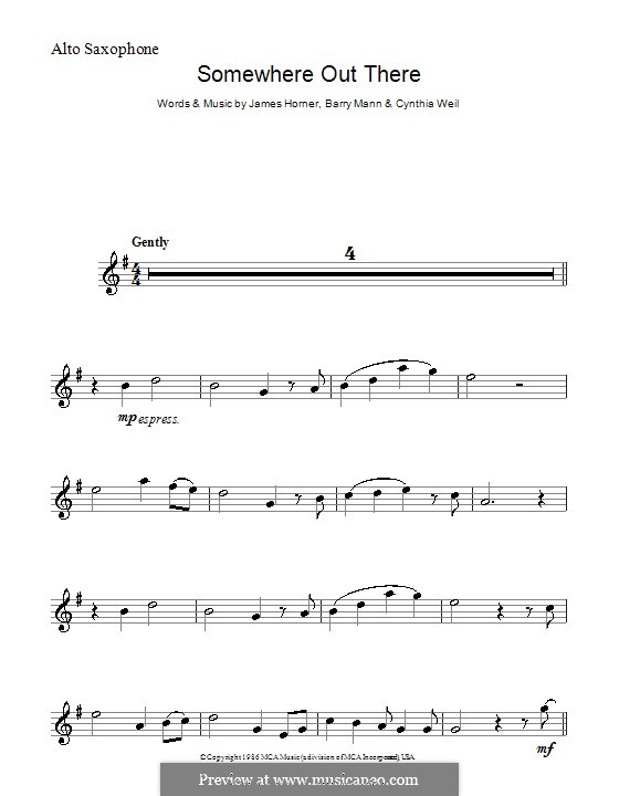 Somewhere Out There (from An American Tail): para Saxofone Alto by Barry Mann, Cynthia Weil, James Horner