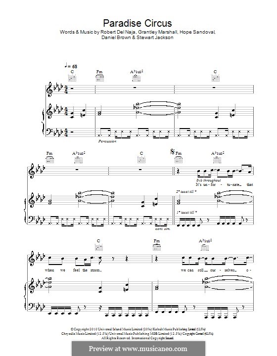 Paradise Circus (Massive Attack): Para vocais e piano (ou Guitarra) by Daniel Brown, Grantley Marshall, Hope Sandoval, Robert Del Naja, Stewart Jackson