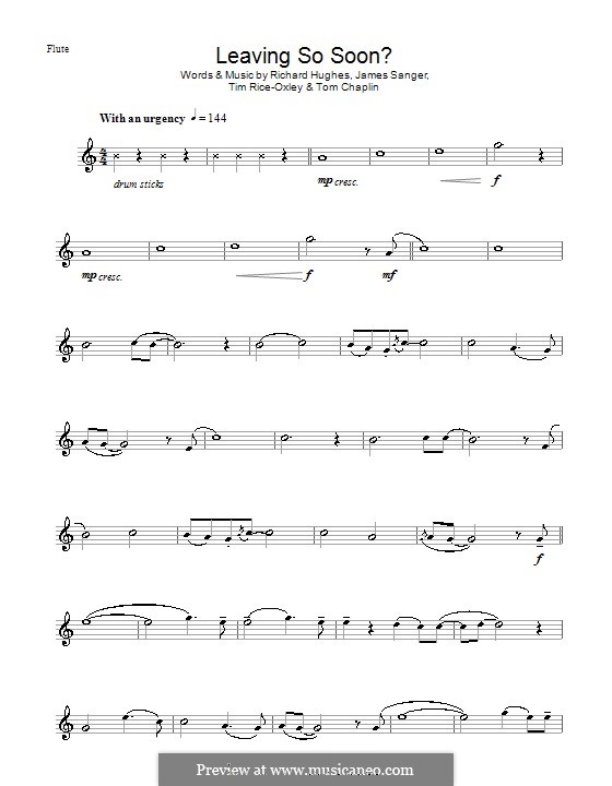 Leaving So Soon? (Keane): para flauta by James Sanger, Richard Hughes, Tim Rice-Oxley, Tom Chaplin