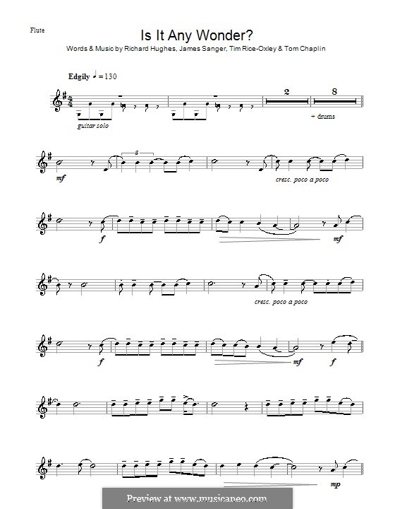 Is It Any Wonder? (Keane): para flauta by James Sanger, Richard Hughes, Tim Rice-Oxley, Tom Chaplin