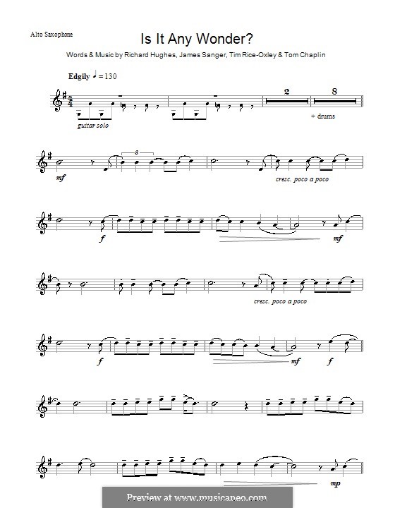 Is It Any Wonder? (Keane): para Saxofone Alto by James Sanger, Richard Hughes, Tim Rice-Oxley, Tom Chaplin
