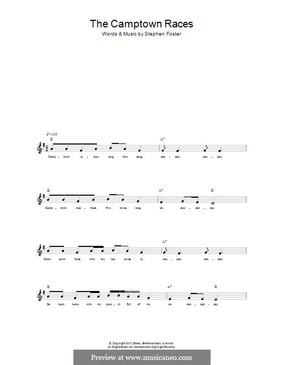 The Camptown Races: melodía,letras e acordes by Stephen Collins Foster