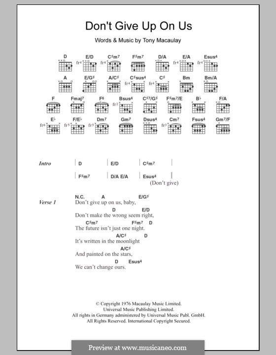 Don't Give Up On Us (from Starsky and Hutch): Letras e Acordes by Tony Macaulay