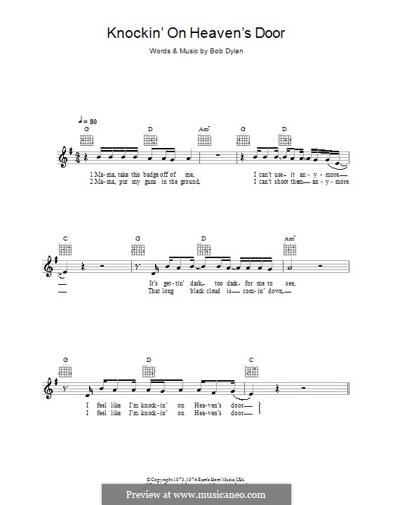 Knockin' on Heaven's Door: melodía,letras e acordes by Bob Dylan