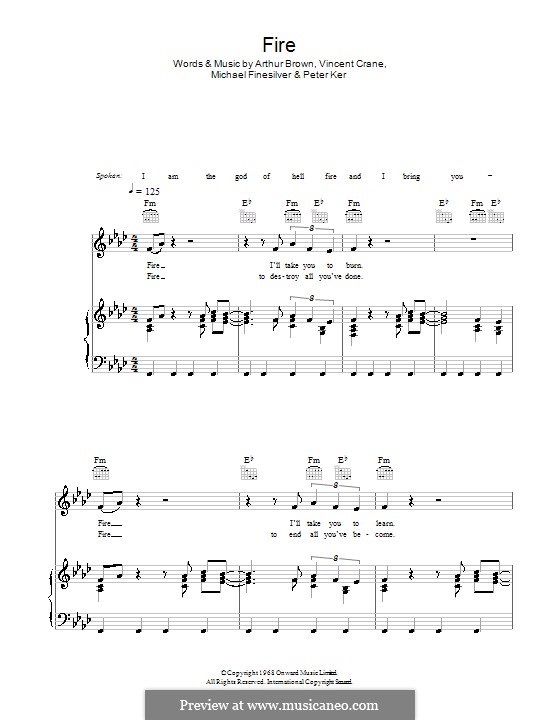 Fire (The Crazy World of Arthur Brown): Para vocais e piano (ou Guitarra) by Arthur Brown, Michael Finesilver, Peter Ker, Vincent Crane