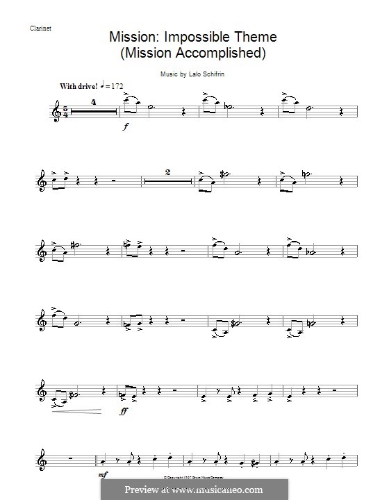 Mission: Impossible Theme (Mission Accomplished): para clarinete by Lalo Schifrin