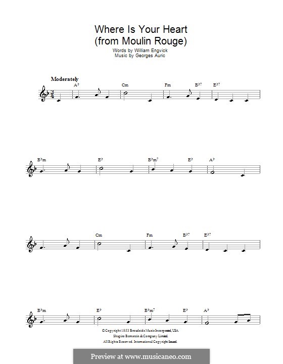 Where Is Your Heart (from Moulin Rouge): para Saxofone Alto by Georges Auric