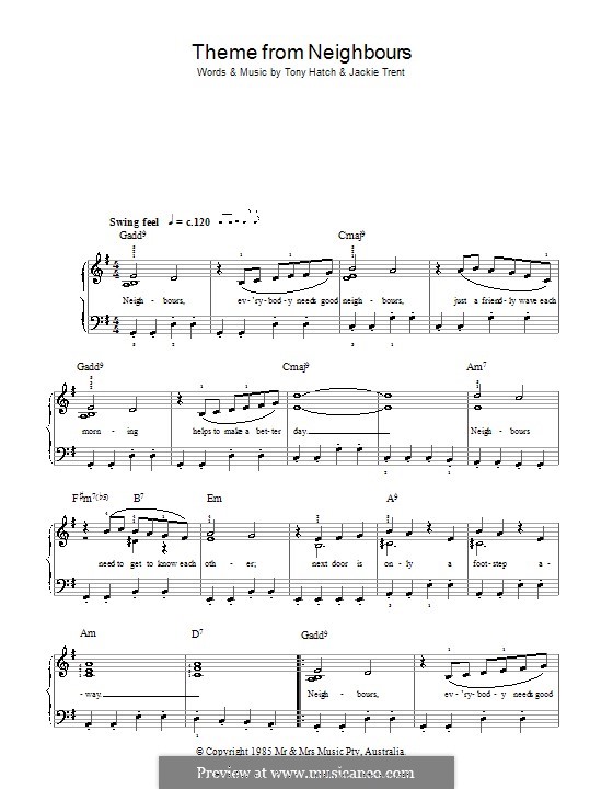 Theme from Neighbours: Facil para o piano by Jackie Trent, Tony Hatch