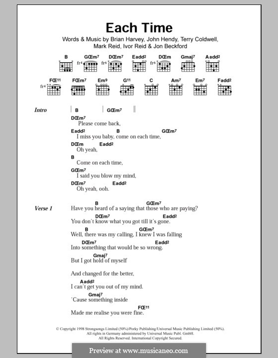 Each Time (East 17): Letras e Acordes by Brian Harvey, Ivor Reid, John Hendy, Jon Beckford, Mark Reid, Terry Coldwell
