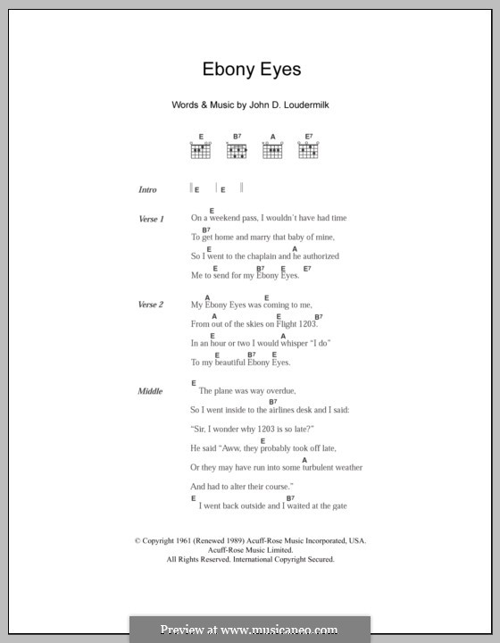 Ebony Eyes (The Everly Brothers): Letras e Acordes by John D. Loudermilk