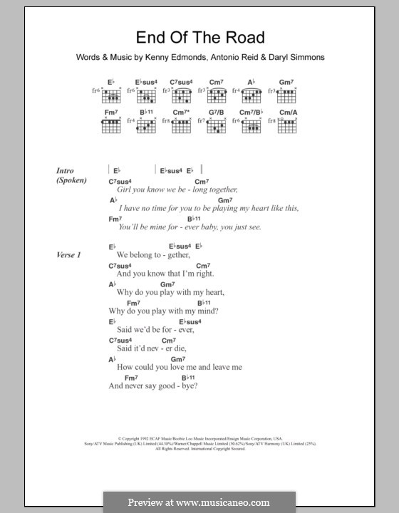 End of the Roads (Boyz II Men): Letras e Acordes by L.A. Reid, Daryl Simmons, Kenneth 'Babyface' Edmonds