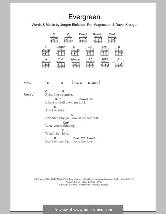 Evergreen (Westlife): Letras e Acordes by David Kreuger, Jörgen Kjell Elofsson, Per Magnusson