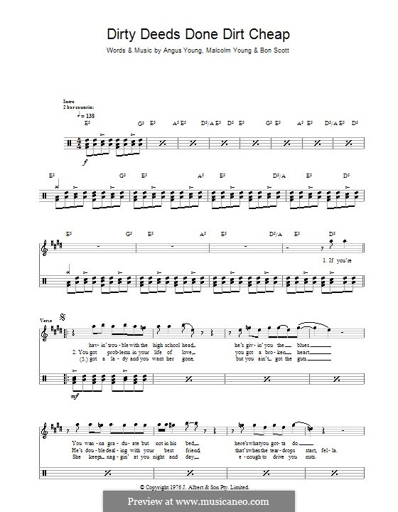 Dirty Deeds Done Dirt Cheap (AC/DC): para bateria by Angus Young, Bon Scott, Malcolm Young