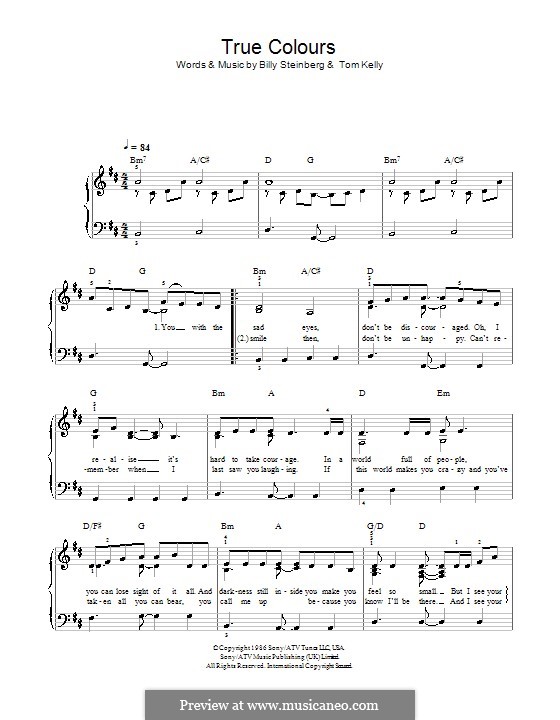 True Colors: facil para piano (Glee Cast) by Billy Steinberg, Tom Kelly