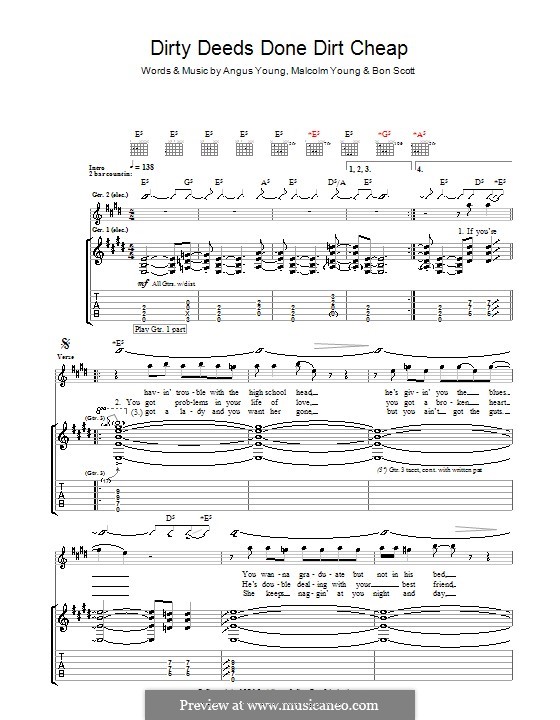 Dirty Deeds Done Dirt Cheap (AC/DC): Para guitarra com guia by Angus Young, Bon Scott, Malcolm Young