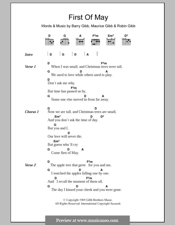 First of May (The Bee Gees): Letras e Acordes by Barry Gibb, Maurice Gibb, Robin Gibb
