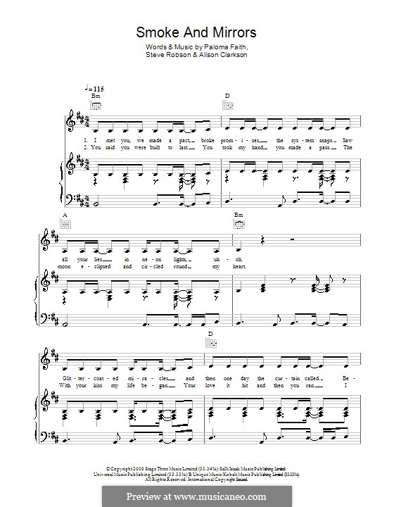 Smoke and Mirrors: Para vocais e piano (ou Guitarra) by Alison Clarkson, Paloma Faith, Steve Robson