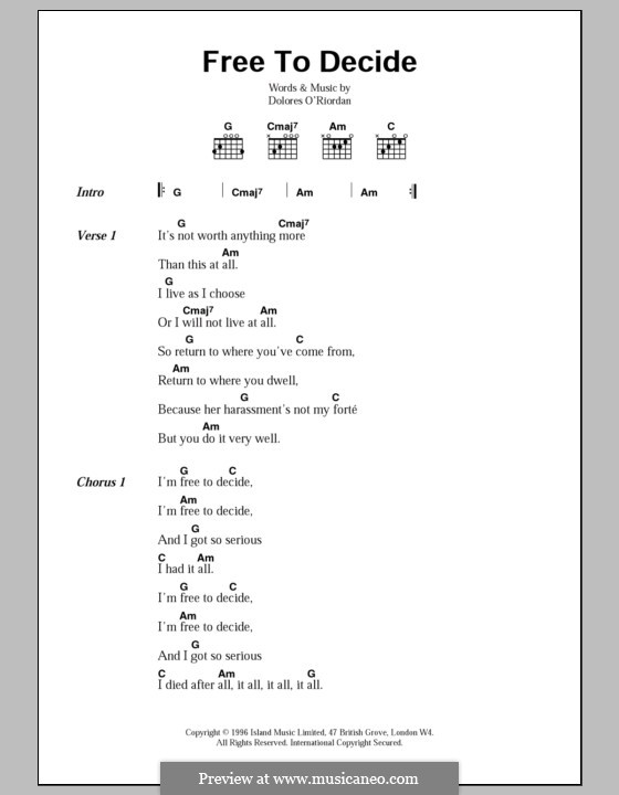Free to Decide (The Cranberries): Letras e Acordes by Dolores O'Riordan