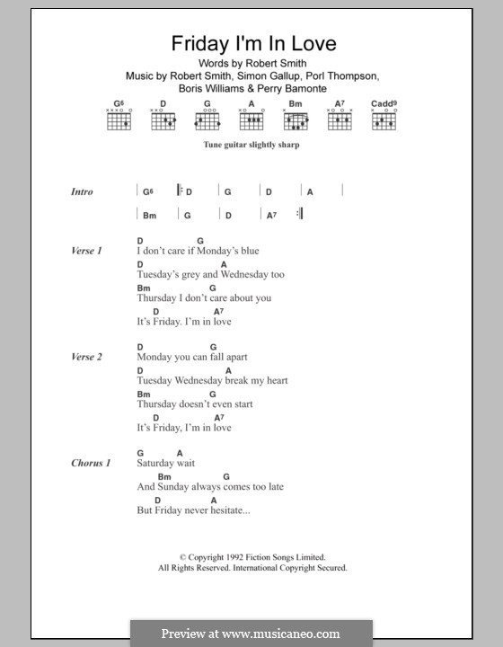 Friday I'm in Love (The Cure): Letras e Acordes by Boris Williams, Perry Bamonte, Porl Thompson, Robert Gary Smith, Simon Gallup