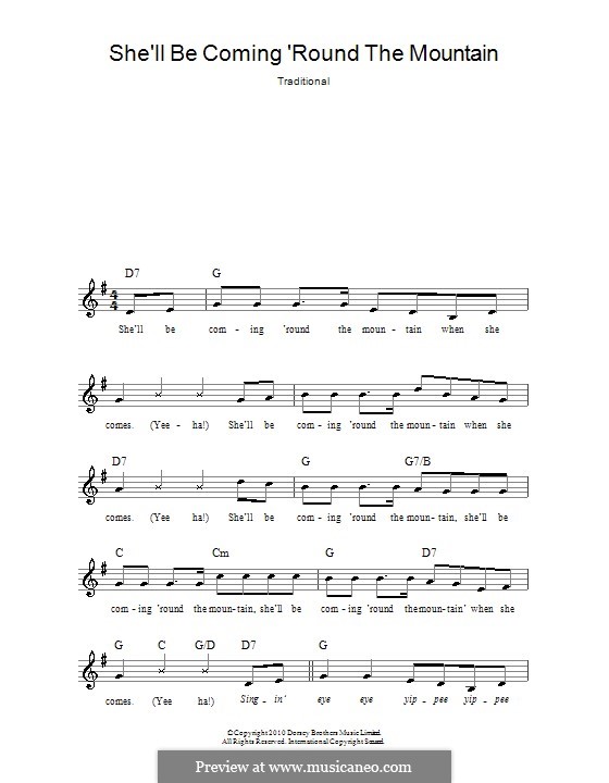 She'll Be Comin' 'Round the Mountain: melodía,letras e acordes by folklore