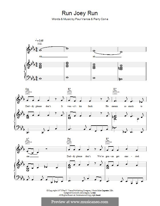 Run Joey Run (Glee Cast): Para vocais e piano (ou Guitarra) by Paul J. Vance, Perry Cone