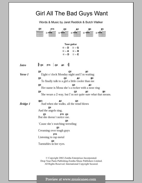 Girl All the Bad Guys Want (Bowling for Soup): Letras e Acordes by Butch Walker, Jaret Reddick