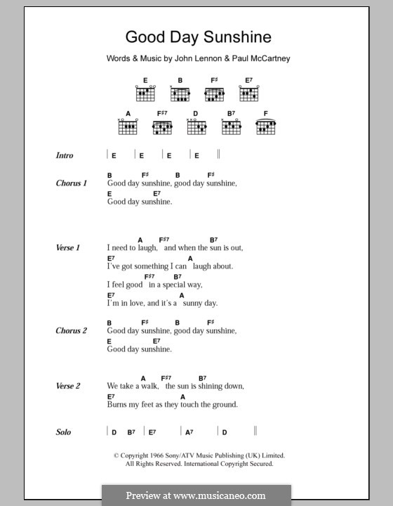 Good Day Sunshine (The Beatles): Letras e Acordes by John Lennon, Paul McCartney