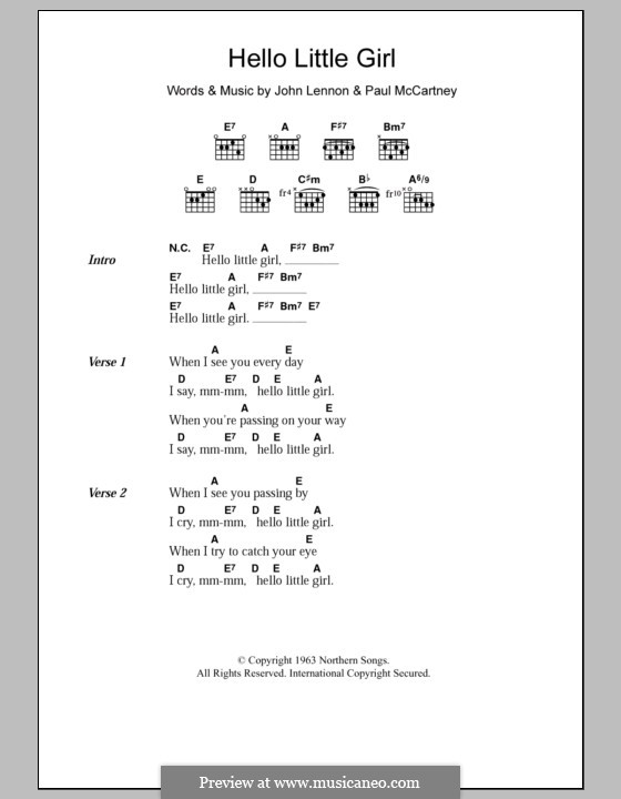 Hello Little Girl (The Beatles): Letras e Acordes by John Lennon, Paul McCartney