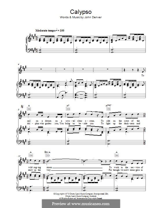 Calypso: Para vocais e piano (ou Guitarra) by John Denver