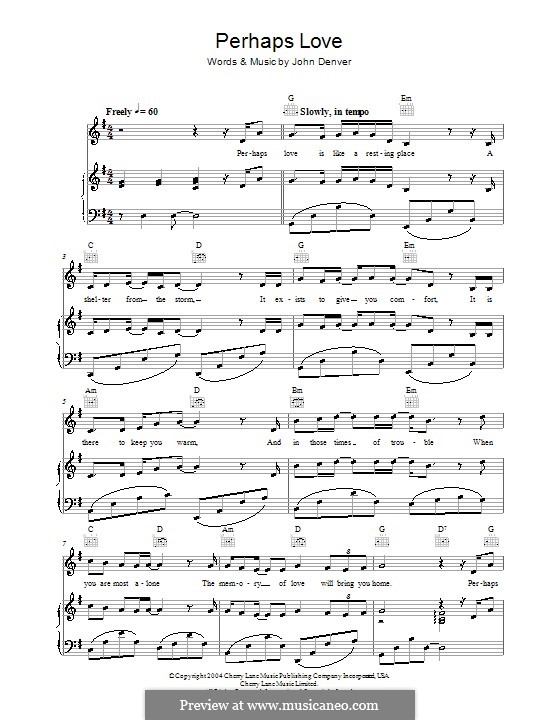 Perhaps Love: Para vocais e piano (ou Guitarra) by John Denver
