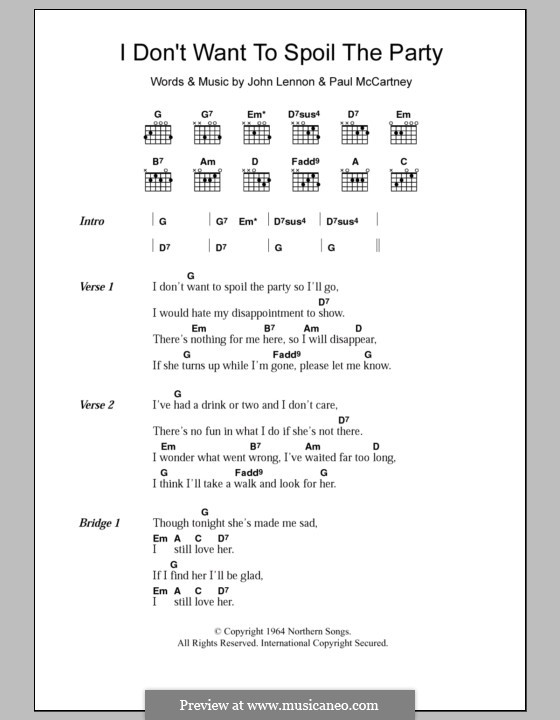 I Don't Want To Spoil the Party (The Beatles): Letras e Acordes by John Lennon, Paul McCartney