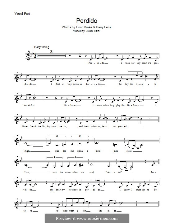 Perdido (Duke Ellington): melodía,letras e acordes by Juan Tizol