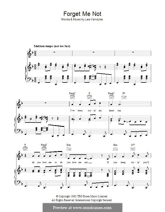 Forget Me Not (Eden Kane): Para vocais e piano (ou Guitarra) by Les Vandyke