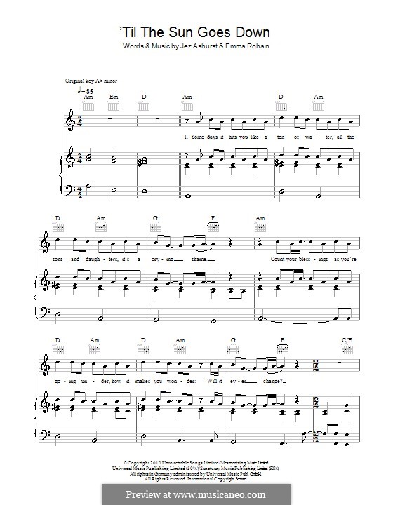 'Til the Sun Goes Down (Boyzone): Para vocais e piano (ou Guitarra) by Emma Rohan, Jez Ashurst