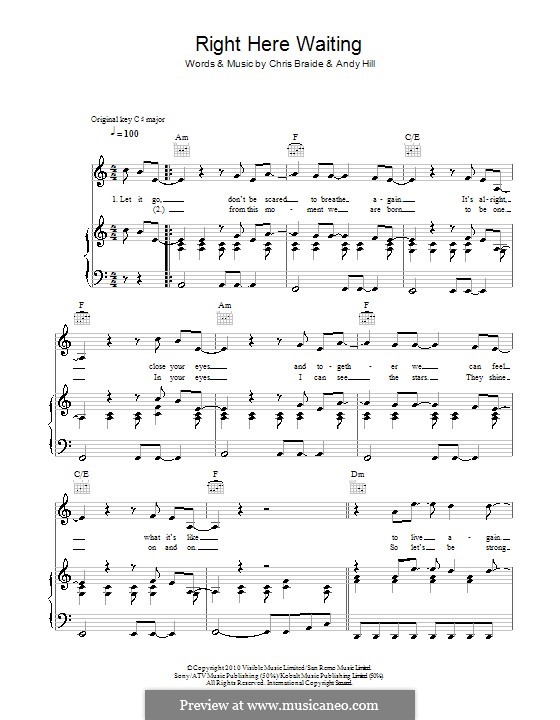 Right Here Waiting (Boyzone): Para vocais e piano (ou Guitarra) by Andrew Hill, Chris Braide