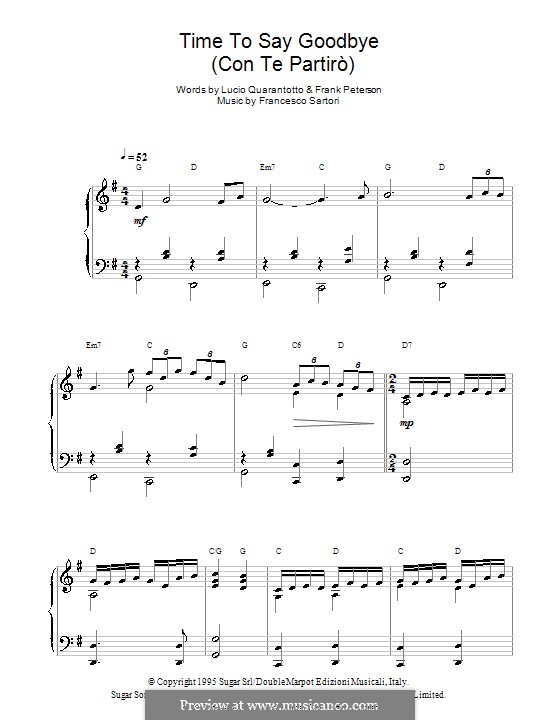 Time to Say Goodbye (Con te partirò): For piano (Andrea Bocelli) by Francesco Sartori