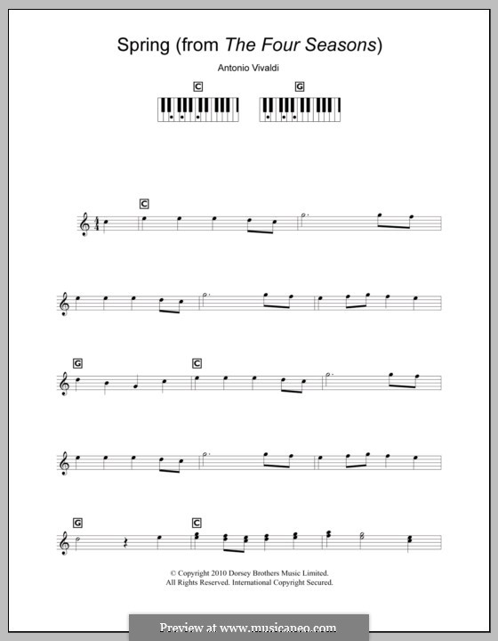 Violin Concerto No.1 in E Major 'La primavera' (Printable Scores), RV 269: Movement I. Version for keyboard by Antonio Vivaldi