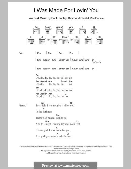 I Was Made for Lovin' You (KISS): Letras e Acordes by Desmond Child, Paul Stanley, Vini Poncia