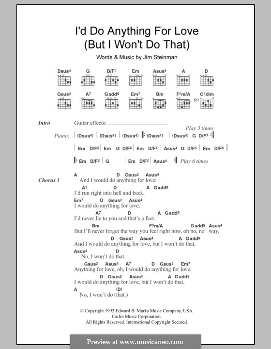 I'd Do Anything for Love (But I Won't Do That): Lyrics and chords (Meat Loaf) by Jim Steinman