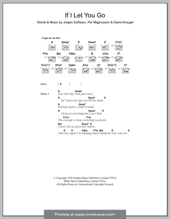 If I Let You Go (Westlife): Letras e Acordes by David Kreuger, Jörgen Kjell Elofsson, Per Magnusson