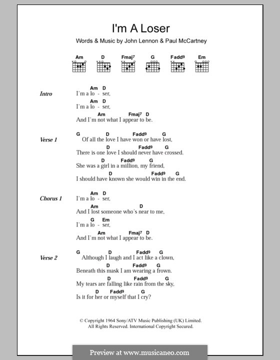 I'm a Loser (The Beatles): Letras e Acordes by John Lennon, Paul McCartney