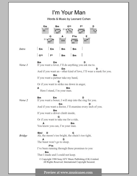 I'm Your Man: Letras e Acordes by Leonard Cohen