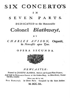 Six Concertos, Op.2: Violino I concertino part by Charles Avison