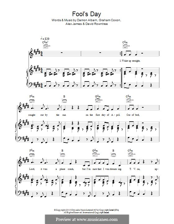 Fool's Day (Blur): Para vocais e piano (ou Guitarra) by Alex James, Damon Albarn, David Rowntree, Graham Coxon